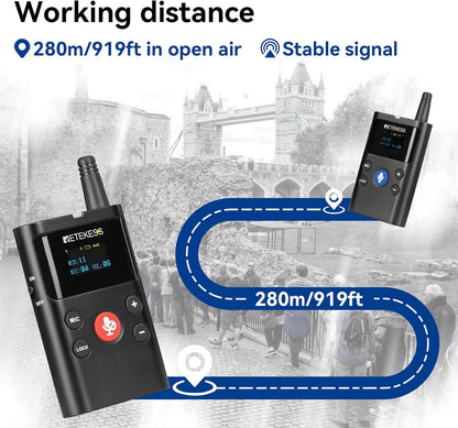 Draadloos Tourguide Systeem 1 Zender 10 Ontvangers – Gidsensysteem – Rondleidingssysteem – Communicatiesysteem – Tourguide Set – Tweerichtingscommunicatie – Bereik Tot Ca. 280 M Buitenshuis
