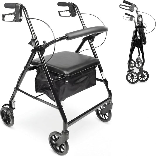 PEPE Mobility Rollator voor senioren met zitting (4 wielen, in hoogte verstelbaar, inklapbaar), loopwagen