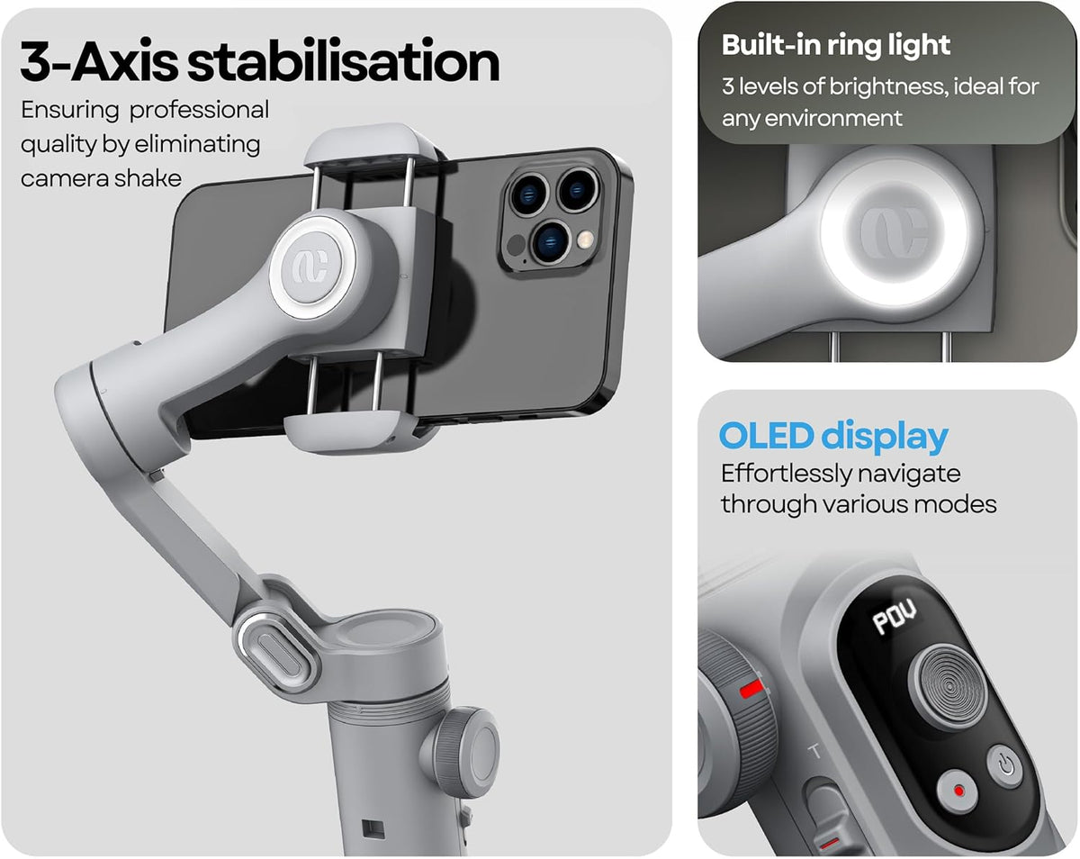 Aochuan Smart X Pro De ultieme gimbalstabilisator voor smartphones | Iphone of Android | 3-assige handstabilisator met bevestigbaar statief voor ultravloeiende opnamen YouTube-vlogs en uitmuntende