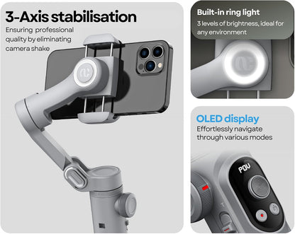 Aochuan Smart X Pro De ultieme gimbalstabilisator voor smartphones | Iphone of Android | 3-assige handstabilisator met bevestigbaar statief voor ultravloeiende opnamen YouTube-vlogs en uitmuntende