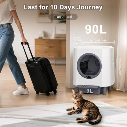 Automatische kattenbak Ellenpent zelfreinigende kattenbak met app-bediening en veiligheidssensor, 90 l grote capaciteit voor meerdere katten, Litiere Pour Chat Autonettoyant met 3 rollen poepzakken