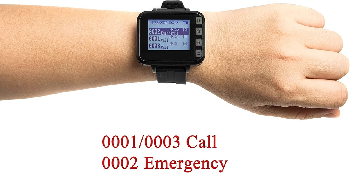 Caregiver Pager Wireless Caregiver Call Button-Wireless Calling System for Restaurant Hospital Clinic Nursing Home10 Portable Transmitters 1 Plugin Receivers 2 Watch Receiver - QUORE