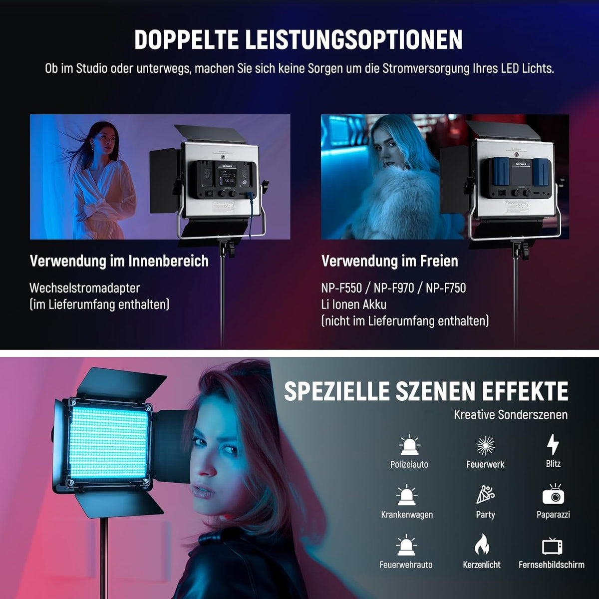 RGB Led Videolicht Set van 2 – Videolamp – Lichtpaneel – Fotolicht – Studioverlichting – 50W per Lamp – 3200K-5600K, CRI97+