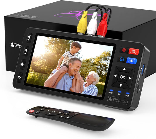 Portta VD20P VHS naar Digital Converter met 5" HD Screen, Video Capture Recorder Convert to MP4 Compatibel met VHS, VCR, DVR, DVD, Hi8, Mini DV, Camcorders, (cassettespeler niet inbegrepen)