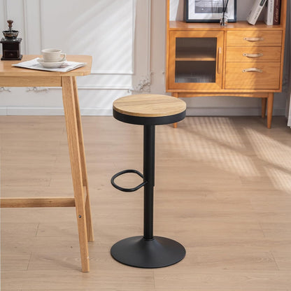 Kidol & Shellder barkrukken houten zitting, set van 2,360° draaibare krukken, verstelbare barkrukken bar hoogte, vintage industrieel, zwart