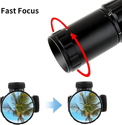 FOCUHUNTER 1,5 - 6 x 24 mm telescoop, zijdelingse parallaxcompensatie optische monoculair, groene volledig multigecoate 30 mm buiszoeker met 4 montageringen