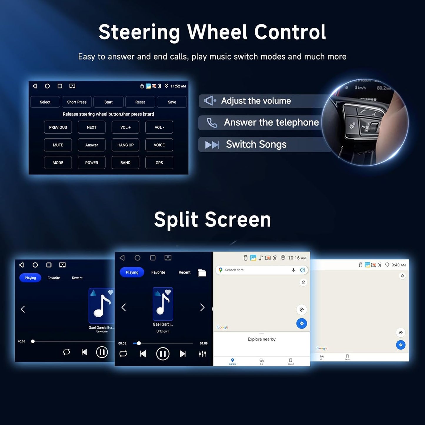 Android 13 autoradio 1 DIN draadloze CarPlay Android Auto, Podofo 9-inch touchscreen 4G+64G radio Bluetooth 5.0 FM/RDS GPS HiFi EQ WiFi stuurwielbediening achteruitrijcamera