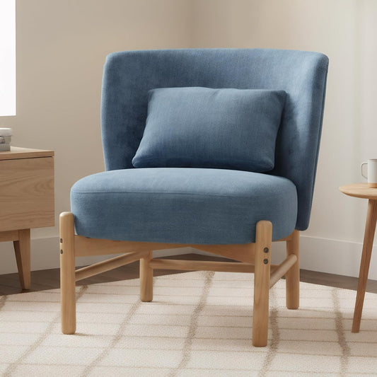chairus Occasional Accent Chair with Lumbar Cushion, Armless Tub Chair in Chenille Fabric Upholstered Lounge Chair with Wooden Legs (Blue) - QUORE