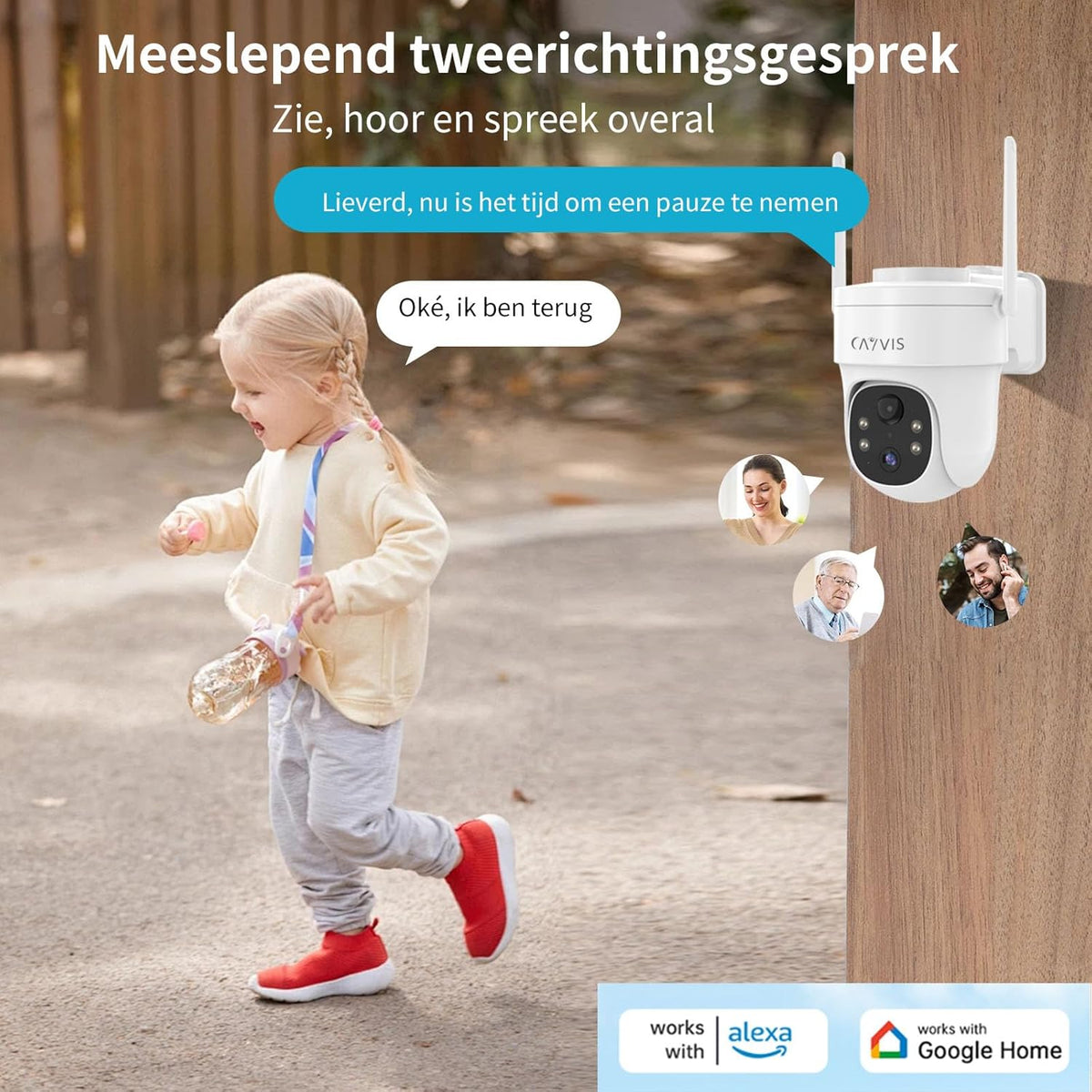 2K 3MP Bewakingscamera Voor Buiten, 2.4Ghz WIFI Camera, Camerabewaking Buiten, 360° zicht, met 2-Weg Audio, Automatische Tracking, Nachtzicht in Kleur, PIR-bewegingsdetectie, Werkt met Alexa,2pcs