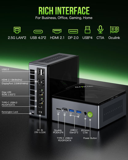 GMKtec Mini PC Gaming, M7 AMD Ryzen 7 PRO 6850H (8C/16T 4.70Ghz) Dual NIC LAN 2.5G Desktop Computer, 16 DDR5 RAM + 512GB Hard Drive PCle SSD, Dual USB4, HDMI 2.1, USB-C, Micro Computer