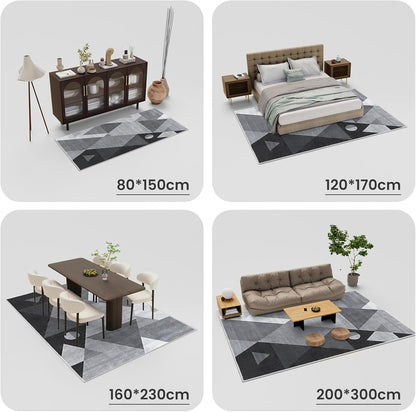 HOMFINE wasbare woonkamer korte flens tapijt-fluffy niet-slip modern tapijt, slaapkamer en eetkamer, zacht sponsmateriaal, ultrasoft en duurzaam, geometrisch abstract patroon, 160x230 cm Grijs