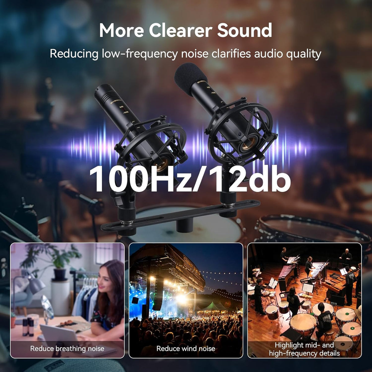 Condensator Instrumentmicrofoon – Instrumentmicrofoon – Condensatormicrofoon – Potloodmicrofoon – Opnamemicrofoon – Stereo Set Met T-Balk – 22 Mm Vergulde Capsule – Instelbare Gevoeligheidsdemping En Lagefrequentiedemping
