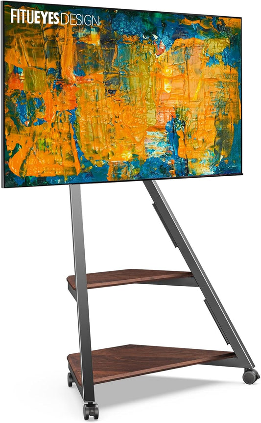FITUEYES Design mobiele tv-standaard op wielen met 2 planken voor 32 43 55 65 inch vloer tv-standaard art schermhoek ± 15° verstelbare hoogte 946-1076,5 mm max. belasting 40 kg voor thuis, lounge