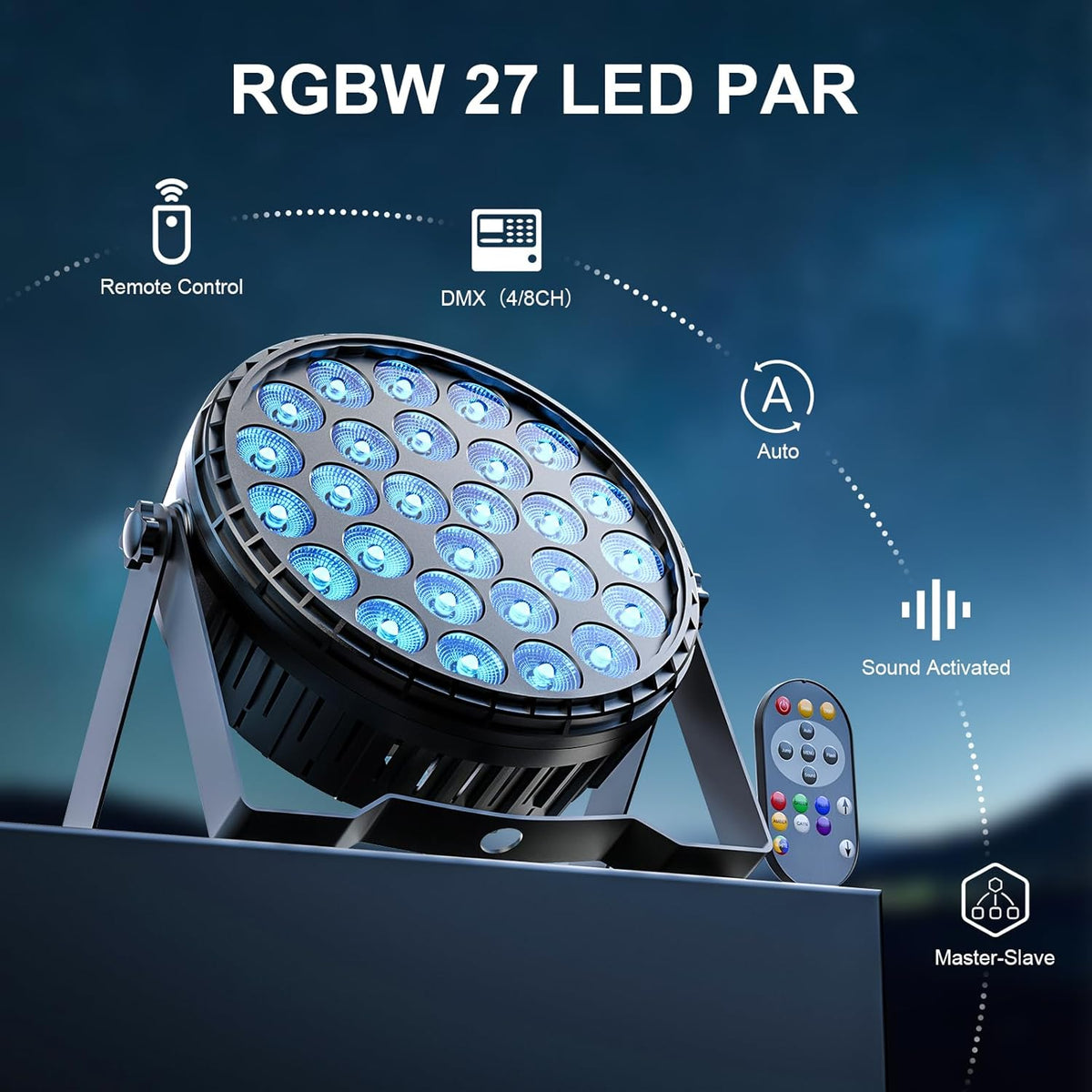 4 Pcs 216W LED Par Headlights, 27 x 8W RGBW LED Par Spotlight DMX Disco Light with Remote Control 6 Modes Effect Spot Party Light for DJ, Party, Show, Christmas, Halloween, Wedding - QUORE