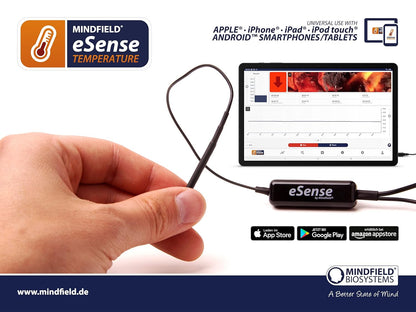 Mindfield eSense Temperature | Mindful Monitoring-systeem voor stressvermindering en ontspanning | Draagbaar apparaat met app | Feedback via smartphone of tablet