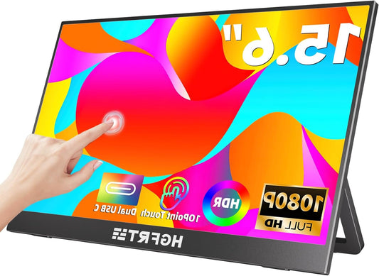 Portable Touchscreen, 15.6 inches, 1920 x 1080 FHD Portable Touch Screen 16:9, IPS, 178° Wide Angle, SRGB 80%, 60Hz, USB-C, Mini-HDMI, VESA, Two Speakers, Foldable Holder - QUORE