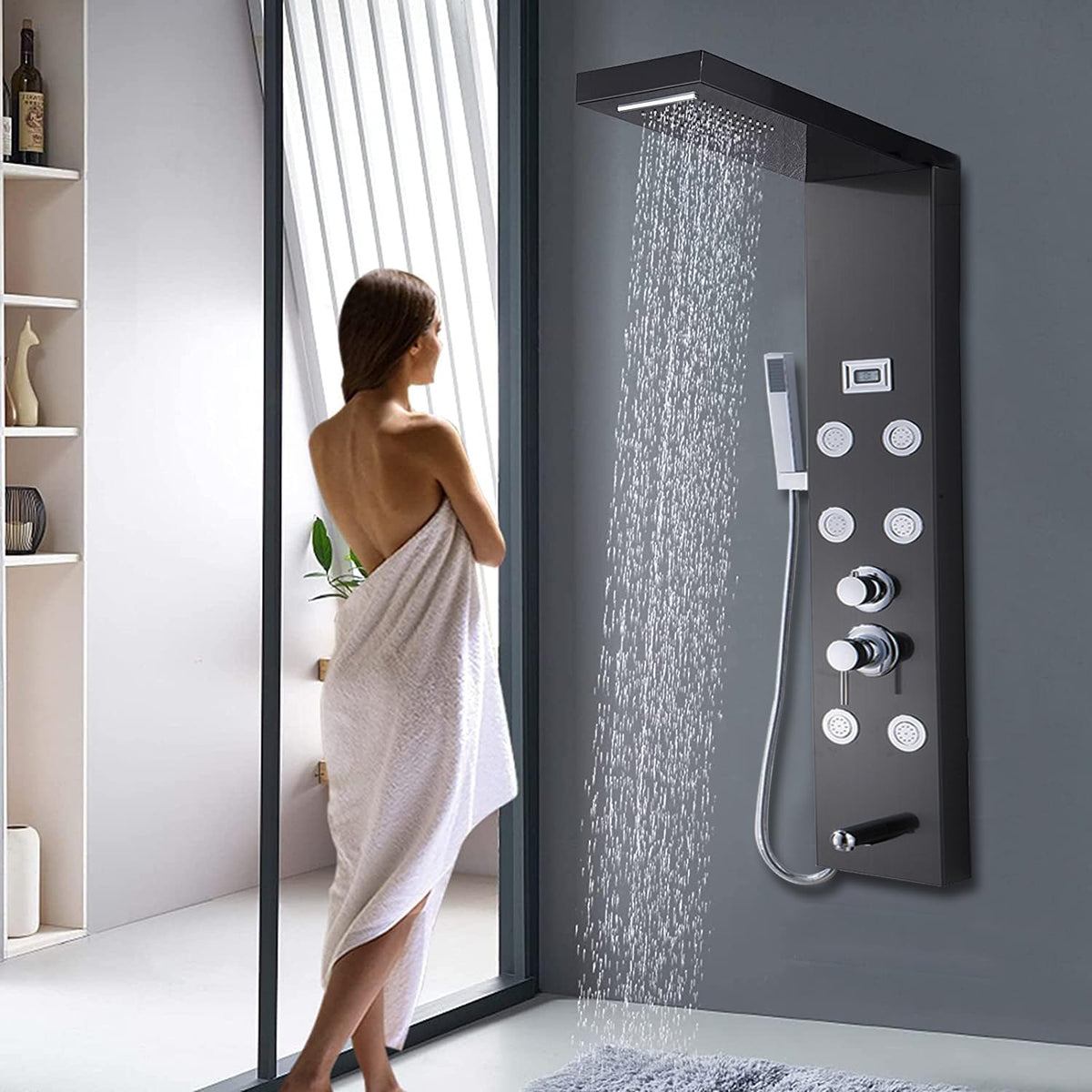 Douchepaneel – Douchekolom – Regendouche – Massagejets – Handdouche – 6 Functies – Roestvrij Staal – Digitaal Temperatuurdisplay