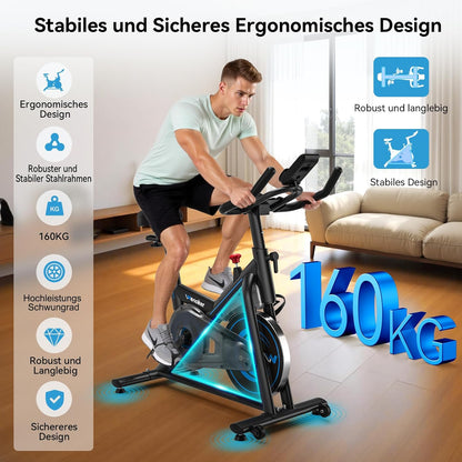 Wenoker Exercise Bike with App Silent Exercise Bike Exercise Bike Magnetic Resistance Spinning Bike Indoor Fitness Bike for Home Cardio Training Up to 160 kg