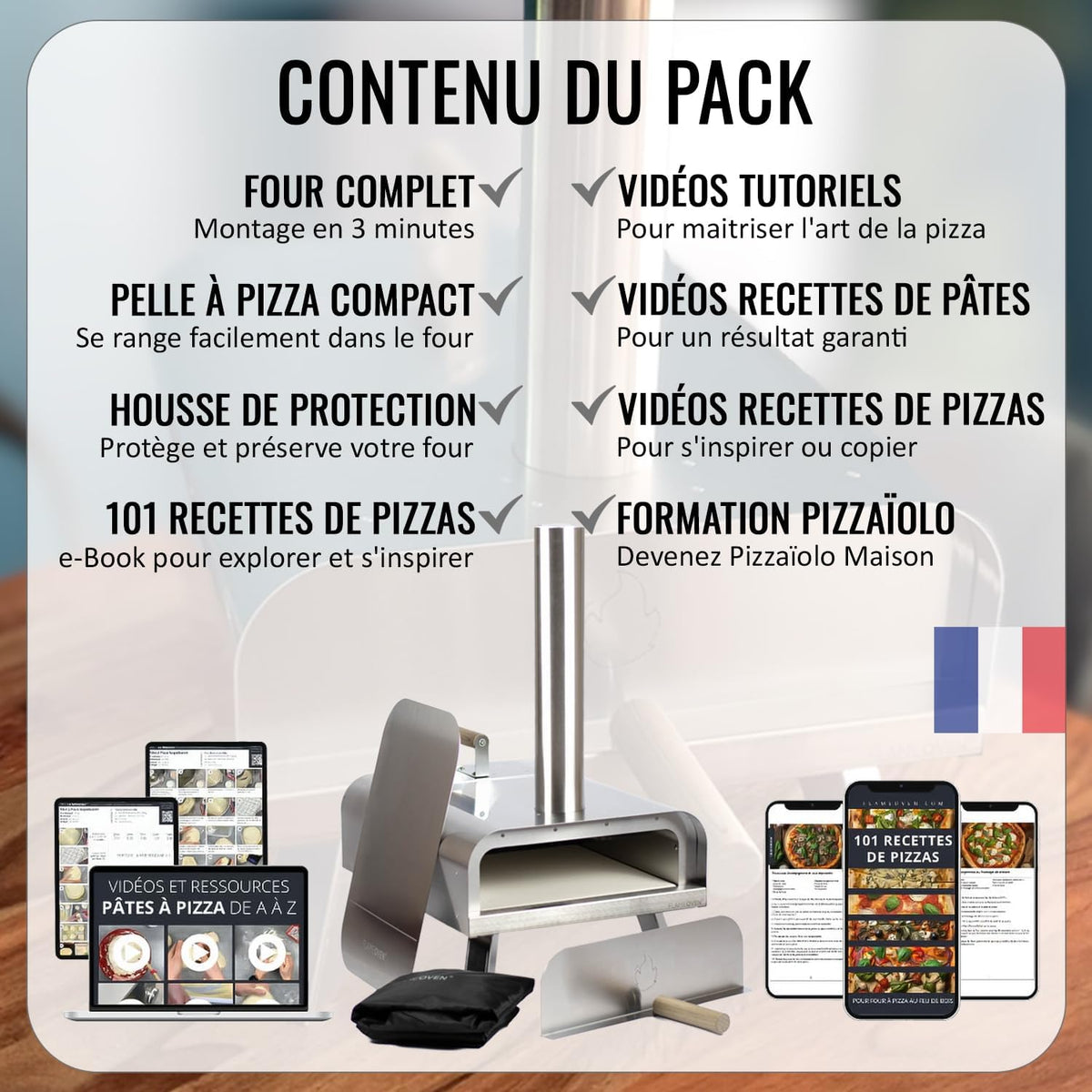 Outdoor pizzaoven op houtvuur ● draagbaar ● dubbel geïsoleerd roestvrij staal ● XXL kookoppervlak ● instelbare luchtstroom ● traditie en moderniteit ● met hoes en schep ● FLAMEOVEN