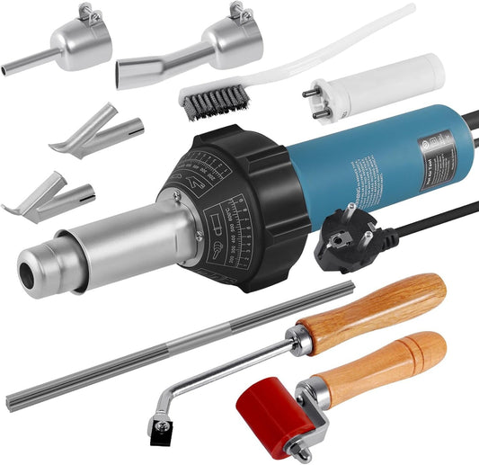 1600 W 220 V Hot Air Torch, Plastic, Welding Gun, Hot Gas Welding Machine with Nozzles and PE/PVC Rods, with 2 Accessories - QUORE