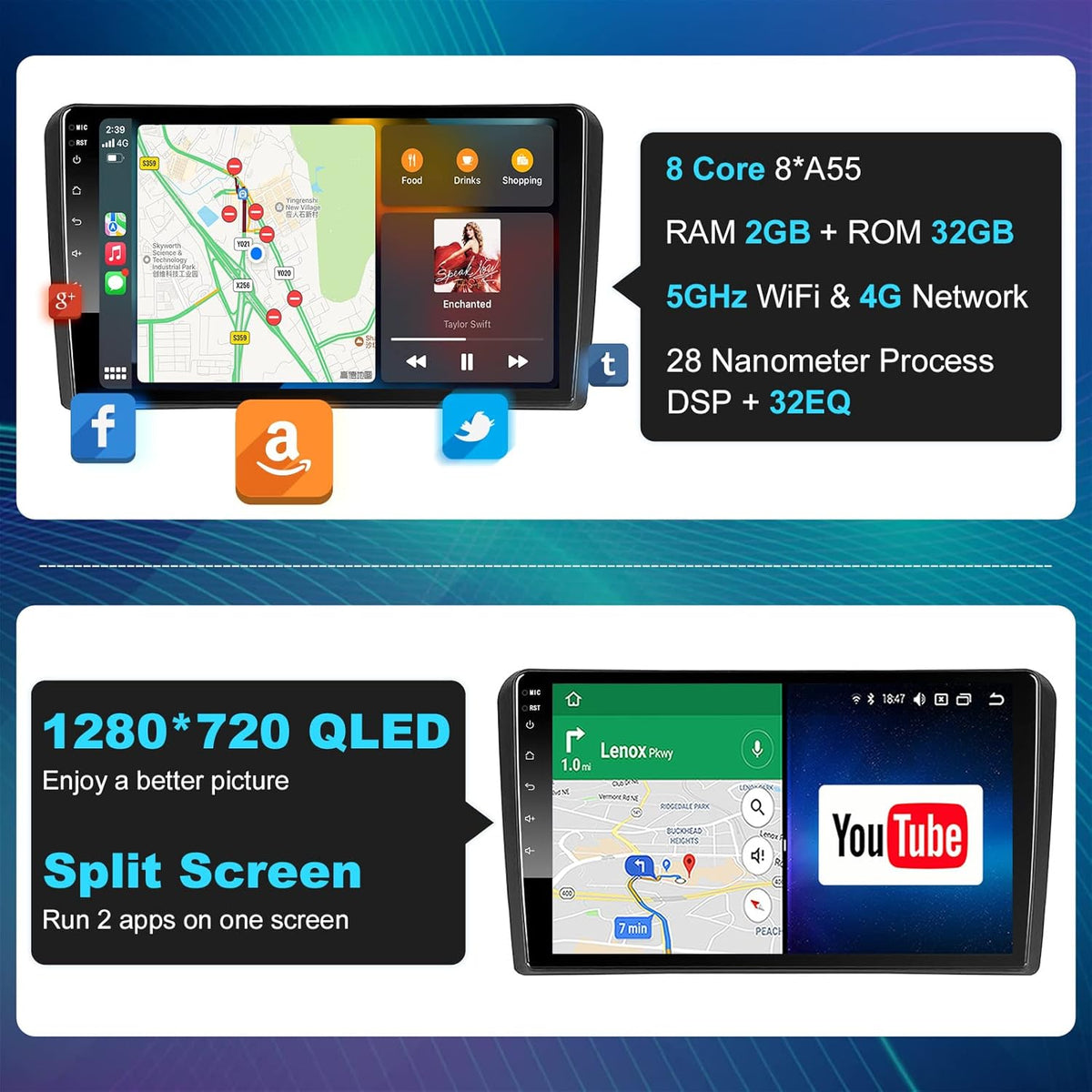 Woibugee Android 10 autoradio Wireless CarPlay Wireless Android auto voor Audi_A3 S3 RS3 2 GB + 32 GB 9 inch QLED scherm AM FM RDS radio WiFi dubbele Bluetooth audio auto stereo met navigatie