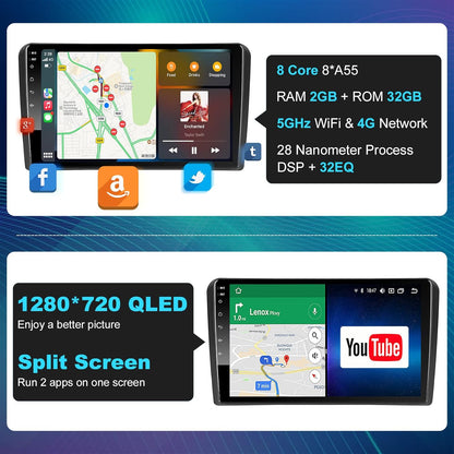 Woibugee Android 10 autoradio Wireless CarPlay Wireless Android auto voor Audi_A3 S3 RS3 2 GB + 32 GB 9 inch QLED scherm AM FM RDS radio WiFi dubbele Bluetooth audio auto stereo met navigatie