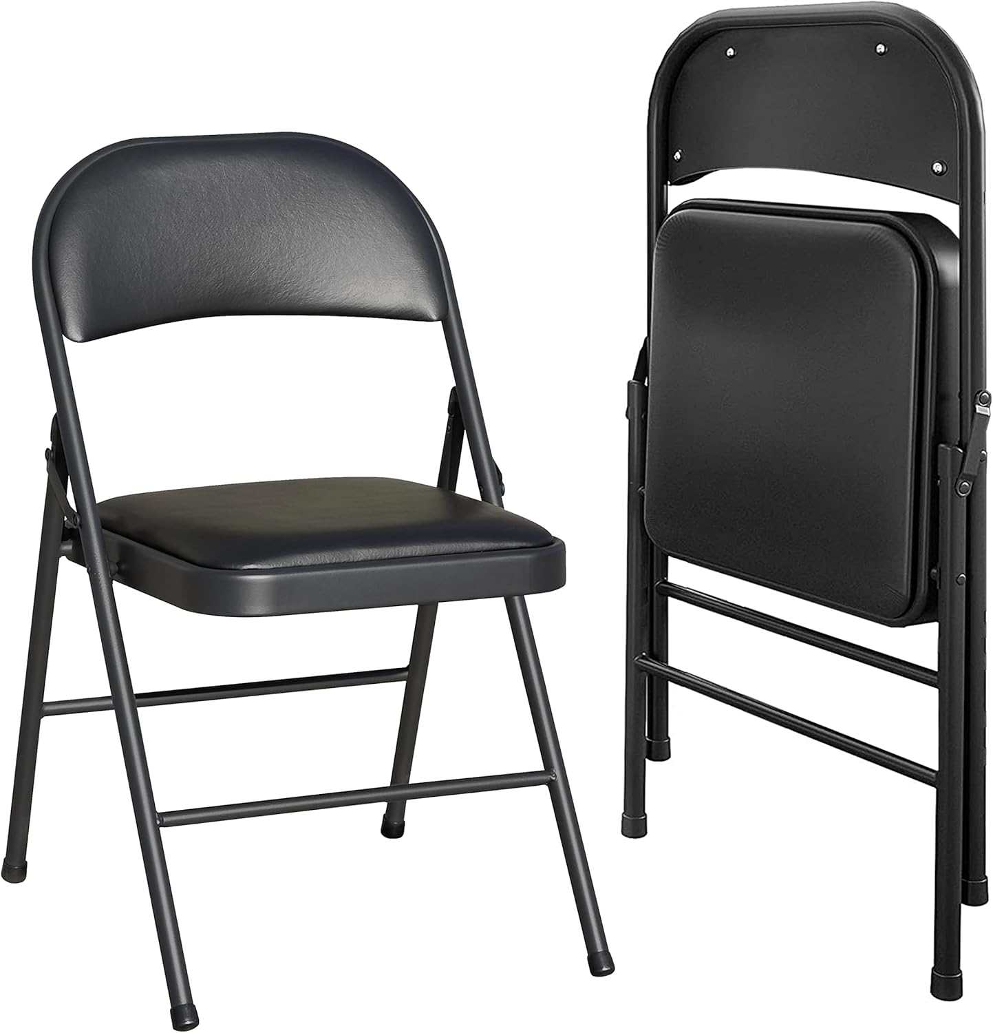 Klapstoel - Vouwstoel - Eettafelstoelen - Set van 2 - Opklapbare Stoelen - Draagbare - Makkelijk  Opbergbare - met Metalen Frame  - voor Binnen - Buiten - Kantoor - Kamperen - Vinyl - 46 x 46 x 75 cm - Zwart