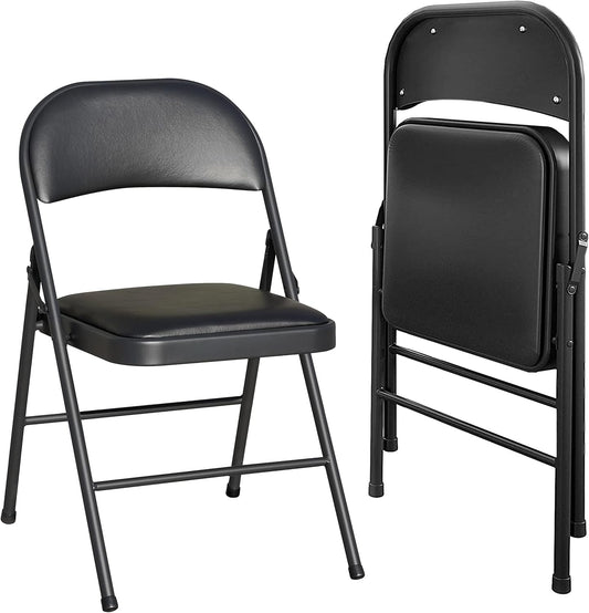 Klapstoel - Vouwstoel - Eettafelstoelen - Set van 2 - Opklapbare Stoelen - Draagbare - Makkelijk  Opbergbare - met Metalen Frame  - voor Binnen - Buiten - Kantoor - Kamperen - Vinyl - 46 x 46 x 75 cm - Zwart