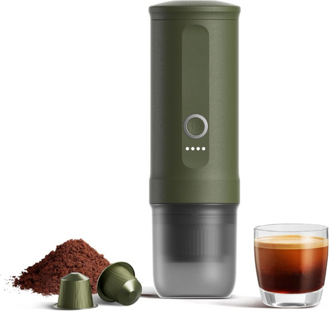Mini Automatic Espressomachine - Koffiemachine - Draagbare Handmatige Espresso Machine - met 3-4 min. Zelfopwarming - 20 bar - 80ml - voor Kantoor - Fietsen - Hiking - ‎7 x 7 x 23 cm - Bos Groen
