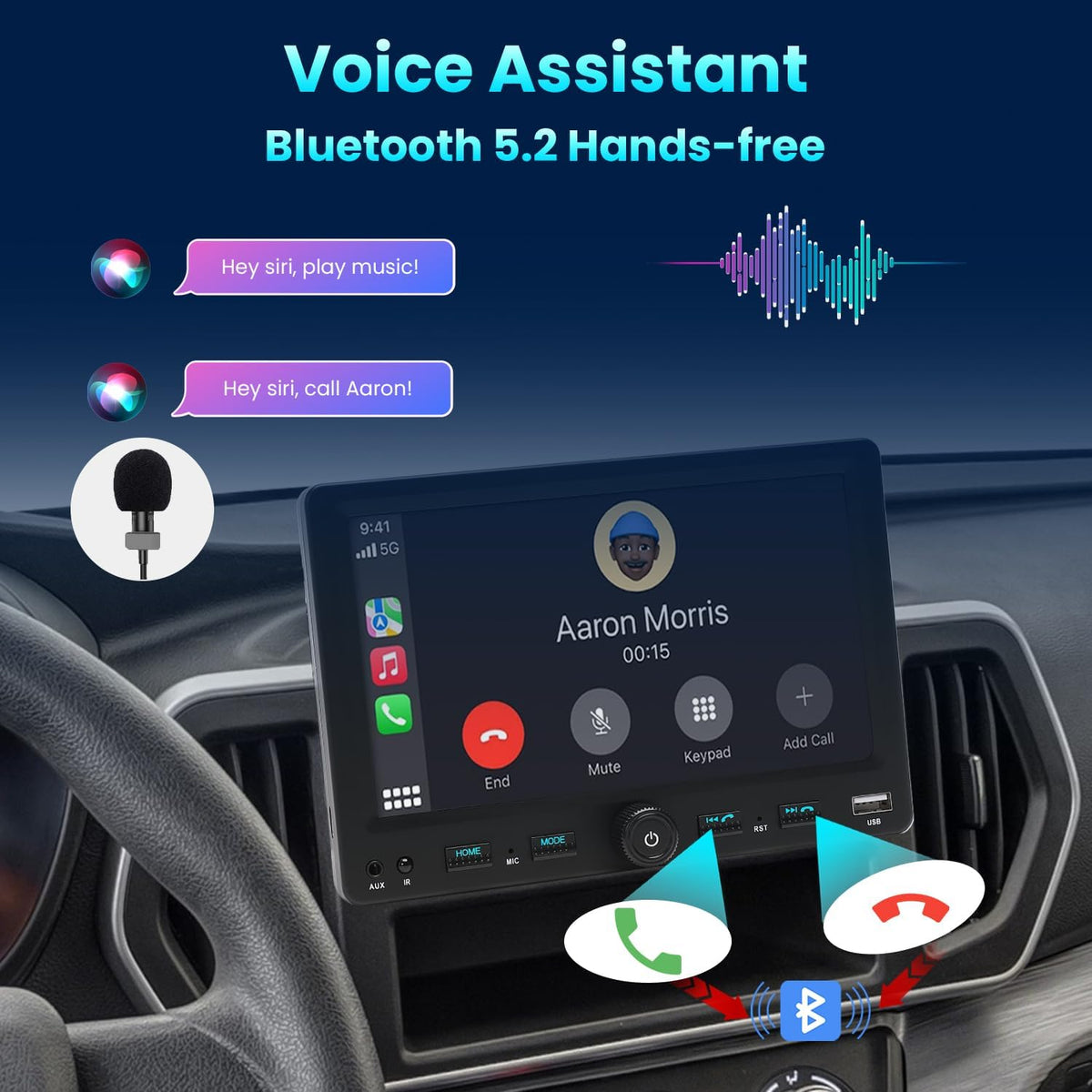 Autoradio 1 DIN met 7" scherm instelbaar Touchscreen, Compatibel met [Wireless] Apple CarPlay/Android Auto Bluetooth Achteruitrijcamera AM/FM/RDS Radio Type-C USB (3A snel opladen) AUX SD