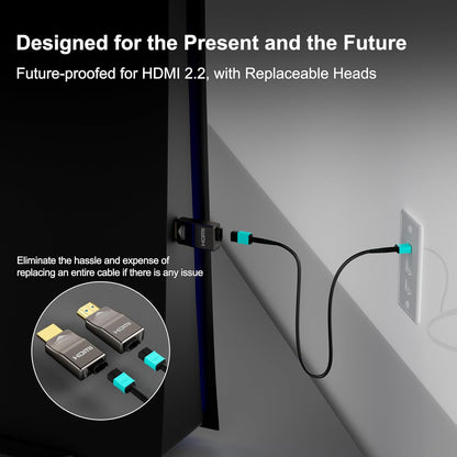 8K afneembare Full Fiber Optic Gepantserde HDMI 2.1-kabel 50FT, Ultra High Speed 48 Gbps, ondersteuning 8K @60Hz 4K @120Hz, Dynamische HDR, eARC, compatibel met TV/PS5/Xbox/Blu-ray/Monitor