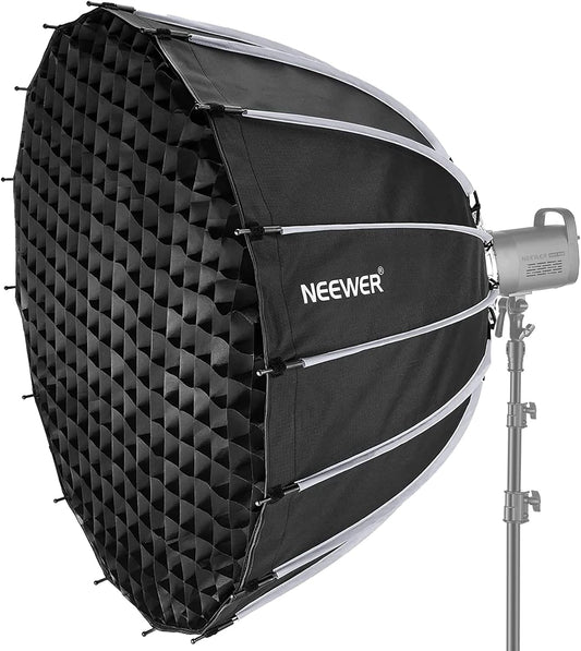 Parabolische Softbox – Softbox – Studio Softbox – Fotografie Softbox – Bowens Softbox – 120 Cm – Quick Release In Minder Dan 15 Seconden – Inclusief 2 Diffusers En Honingraatrooster