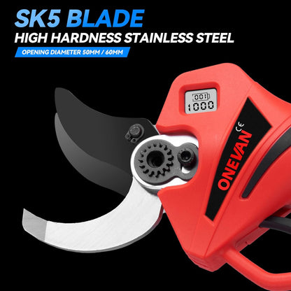 ONEVAN Accu-takkenschaar, 45 mm snijdiameter, 800 W snoeischaar, elektrische snoeischaar met 2 accu's van 2,0 Ah, lcd-display, elektrische snoeischaar