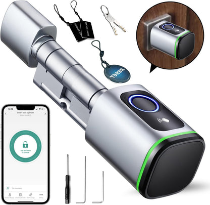 AVATTO Smart deurslot met vingerafdruk, elektronische sluitcilinder 70mm (35/35) met 2 sleutels, IC-kaart, ondersteunt Smart Life app-afstandsbediening, Bluetooth vingerafdruk deurslot