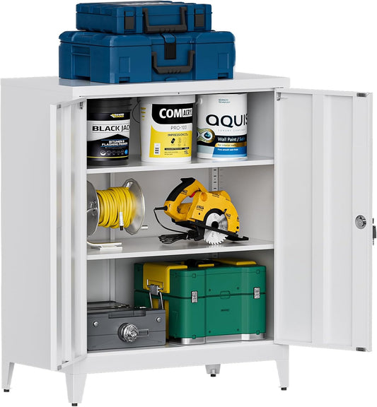 Dossierkast, afsluitbare multifunctionele kast met 2 in hoogte verstelbare planken, stalen bureaukast met 2 deuren, wit, 100 × 80 × 40 cm