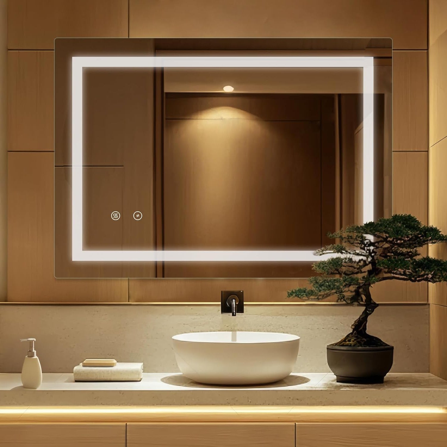 SaniteModar LED Bathroom Mirror 60 x 80 cm, Bathroom Mirror with Anti-Fog Wall Mirror with Light - QUORE