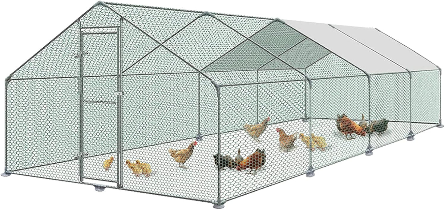 Kippenhok – Buitenren – Pluimveehok – Dierenverblijf – Kippenverblijf – Verzinkt Stalen Frame – Waterbestendig PE Dak – 3x8x2 Meter