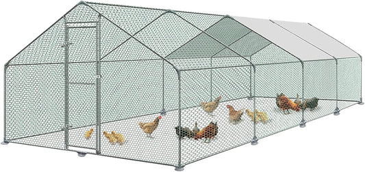 Kippenhok – Buitenren – Pluimveehok – Dierenverblijf – Kippenverblijf – Verzinkt Stalen Frame – Waterbestendig PE Dak – 3x8x2 Meter