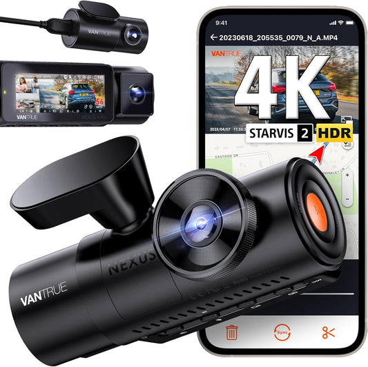 VANTRUE N4 Pro 5G WiFi Dashcam Auto 4K+ 1080P+ 1080P/ 3 HDR, STARVIS 2 Dash Cam Privacy Modes en Buffer Parkeervolgsysteem Auto Camera IR Starlight Nachtzicht, Voice Command, GPS, 2,45" Max 512GB