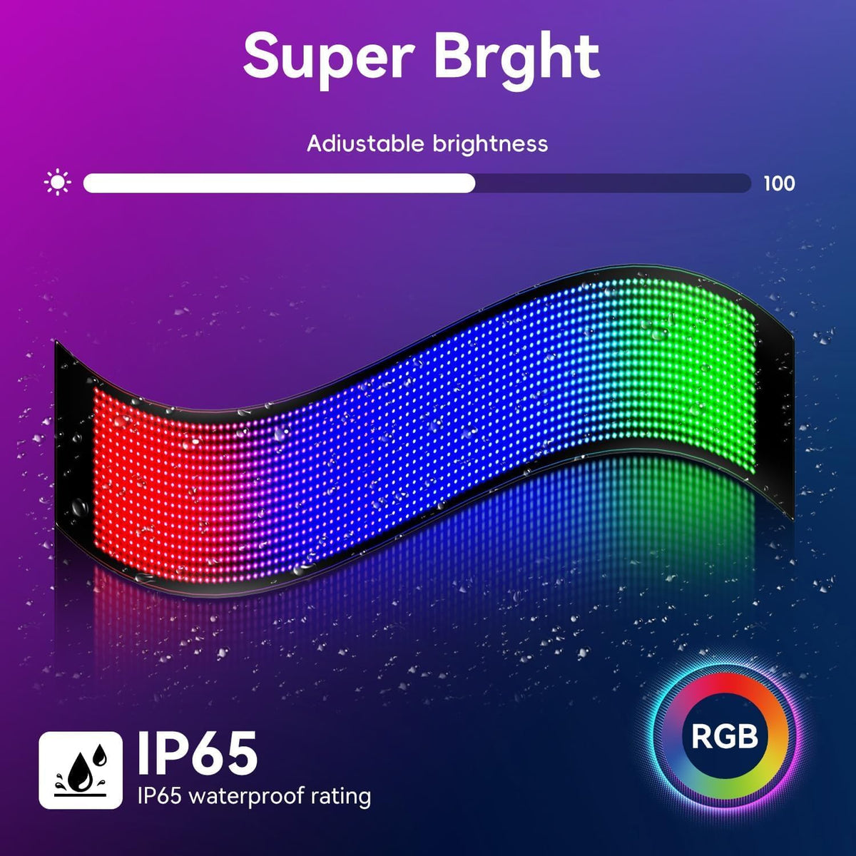 Flexibel led-displaybord, 59 x 12 cm, 2 stuks, programmeerbaar RGB-loopschrift via Bluetooth Smart app, full-colour Devil Eyes Matrix paneel, voor autostyling, bar, reclame, restaurant, winkel