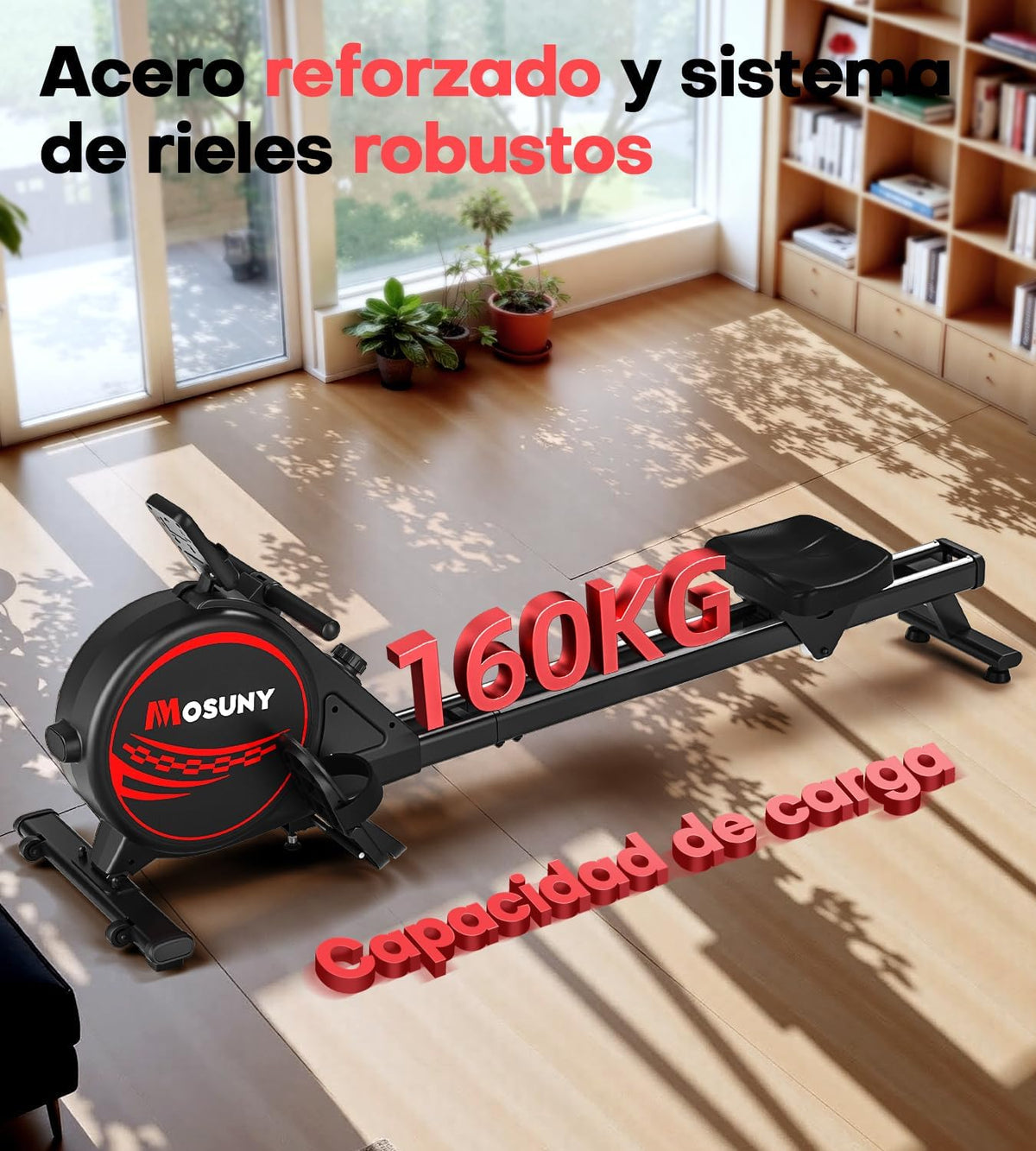 Home Rowing Machine, Magnetic Rowing Machine with Upgrade, Dual Slide Rails, App Connection, 16 Resistance Levels, LCD Data Display, Maximum Load 160 kg, Rowing - QUORE