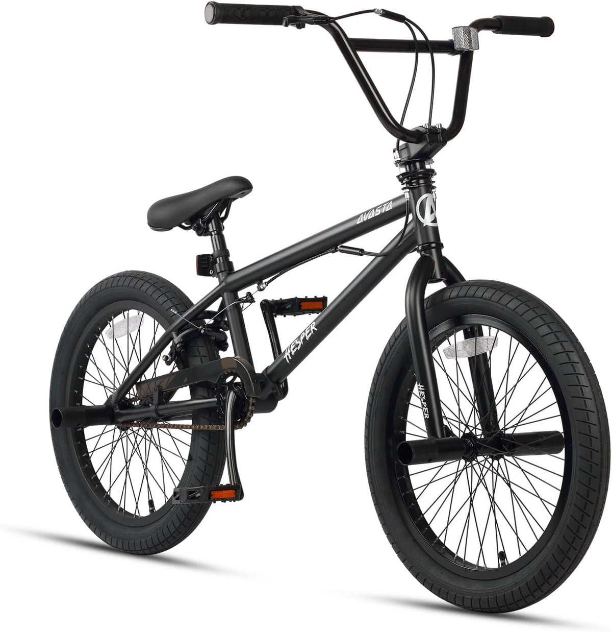 AVASTA Hesper 20 inch kinderfiets, Freestyle BMX, met 4 pegs, fietsen voor 6-14 jaar oude jongens en beginners, zwart
