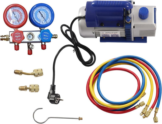 Vacuümpompset – Vacuümpomp – Onderdrukpomp – Aircopomp – Koelmiddelpomp – 180W vermogen – Gietijzeren behuizing