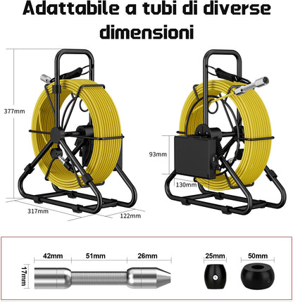 Endoscopische camera voor leiding, 20 m, 5 inch inspectiecamera met DVR, industriële endoscoop, IP68, met 12 ledlampen, 17 mm diameter van de camera