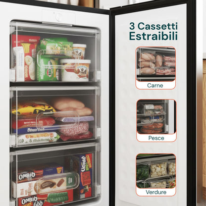 Wintem - Vriezer 80 l met laden, 3 uitneembare vakken en elegante zilveren deur, compacte structuur van 47 x 44,5 x 83,5 cm, eenvoudig te plaatsen en perfect als verticale vriezer - QUORE