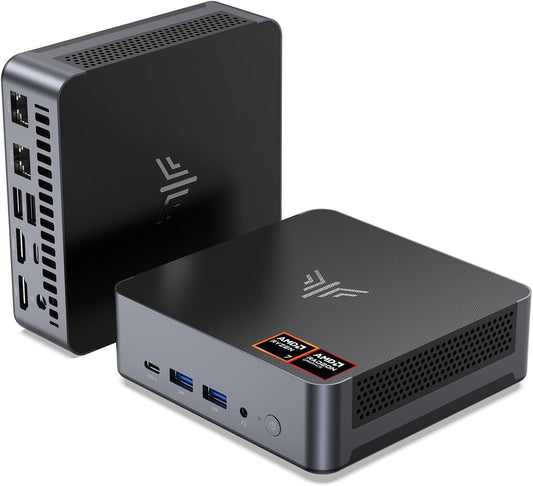 NiPoGi AM21 Mini PC AMD Ryzen 7 8745HS (8C/16T, tot 4,9 GHz), 16GB DDR5 512GB SSD Mini Desktop Computer met W-11 Pro | AMD Radeon 780M | 4K-schermen | WiFi 6 | Dual LAN voor Kantoor, Ontwerp en Gaming