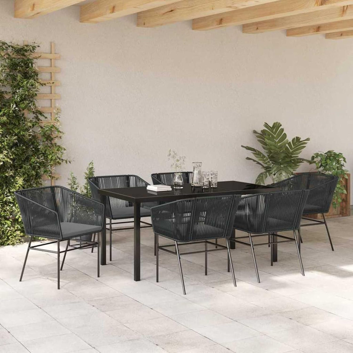 Gecheer Set van 4 zwarte PE-rotan standaard duurzame tuinstoelen, tuinstoelen, tuinmeubelset, tuinstoelen voor tuinen, binnenplaatsen, balkons, restaurants, 3380922 - QUORE