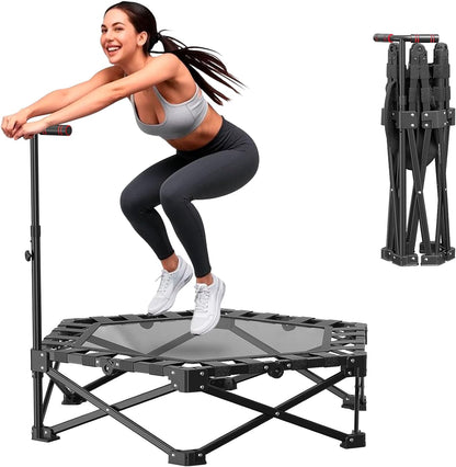 Opvouwbare trampoline voor volwassenen - 42" rebounder met verstelbare schuimrubberen handgreep voor binnen en buiten, fitness, lichaamsoefening