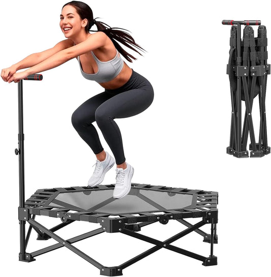 Opvouwbare trampoline voor volwassenen - 42" rebounder met verstelbare schuimrubberen handgreep voor binnen en buiten, fitness, lichaamsoefening