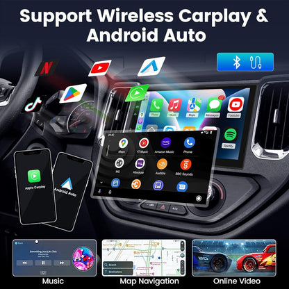 NHOPEEW Autoradio 2 Din DAB - Autoradio 7 inch met ondersteuning Wireless CarPlay Android Auto Mirror Link stuurbediening + achteruitrijcamera 12 LED's
